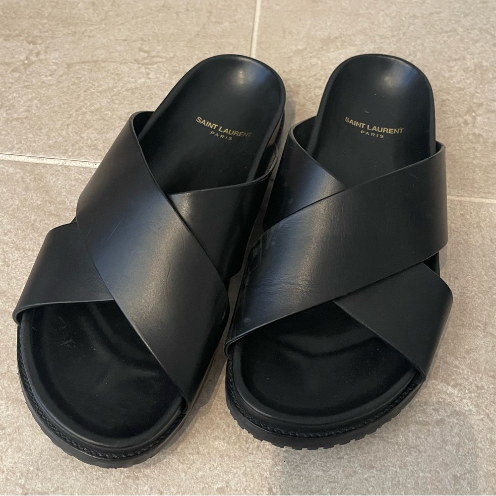 Saint Laurent Black Cross Jimmy Slides Sz 40